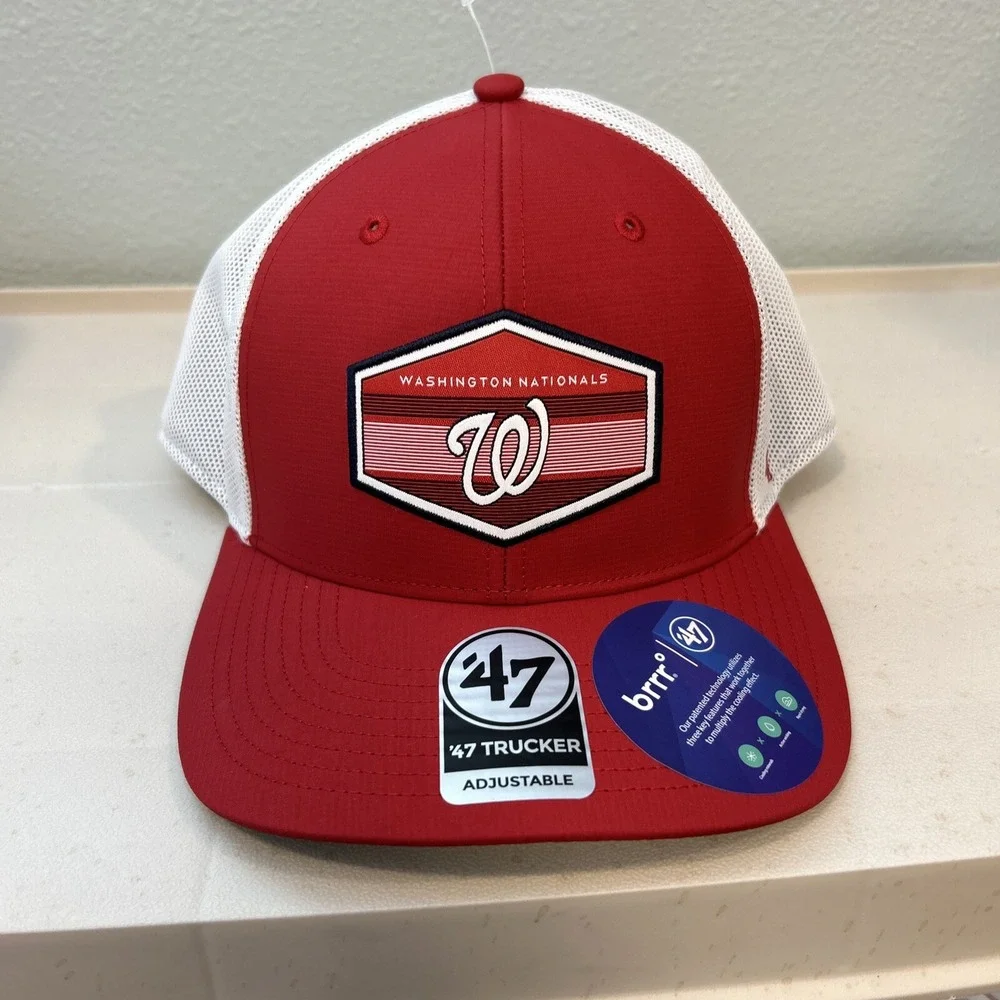 '47 Washington Nationals MLB Adjustable Trucker Mesh Hat Cap Burgess OSFA Red